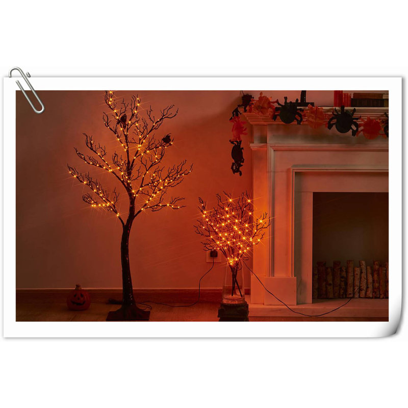 The Holiday Aisle Halloween Tree With Lights 150 Orange Fairy Lights 4TF Tell Black Glittered Tree Lights Pull In For Indoor And Outdoor Halloween Party Decoration Wayfair